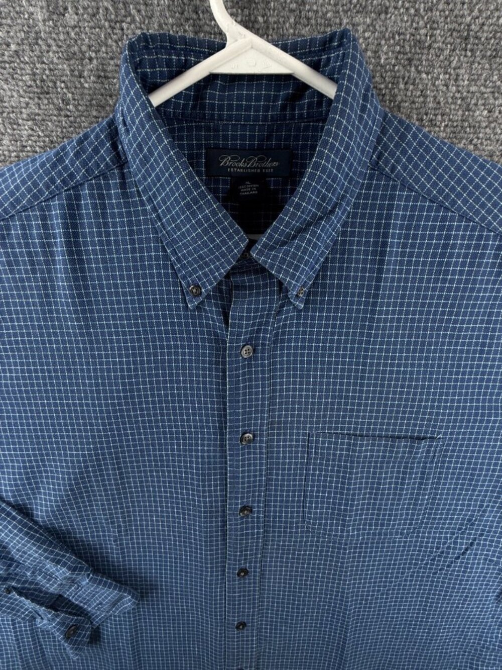 Brooks Brothers Check Button-Down XL Blue Cotton Shirt Men Pocket Long Sleeve